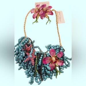 BETSEY JOHNSON SET Mermaid Jewels Starfish & Orchid Bead Necklace & Earrings NWT